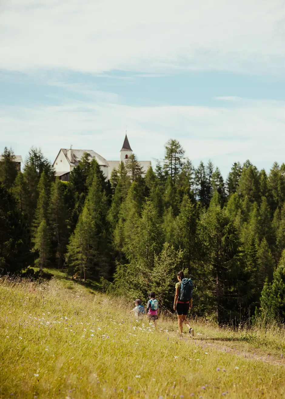 Walk on the Armentara meadows in the Dolomites